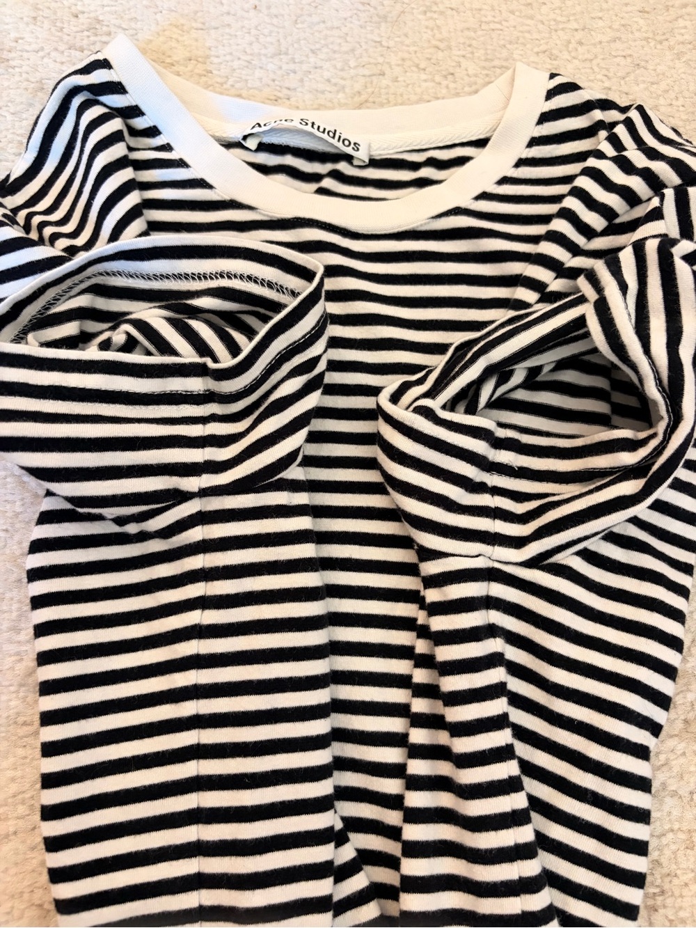 Acne Studios black and white striped logo 100% cotton short sleeve t shirt M - Picture 7 of 7